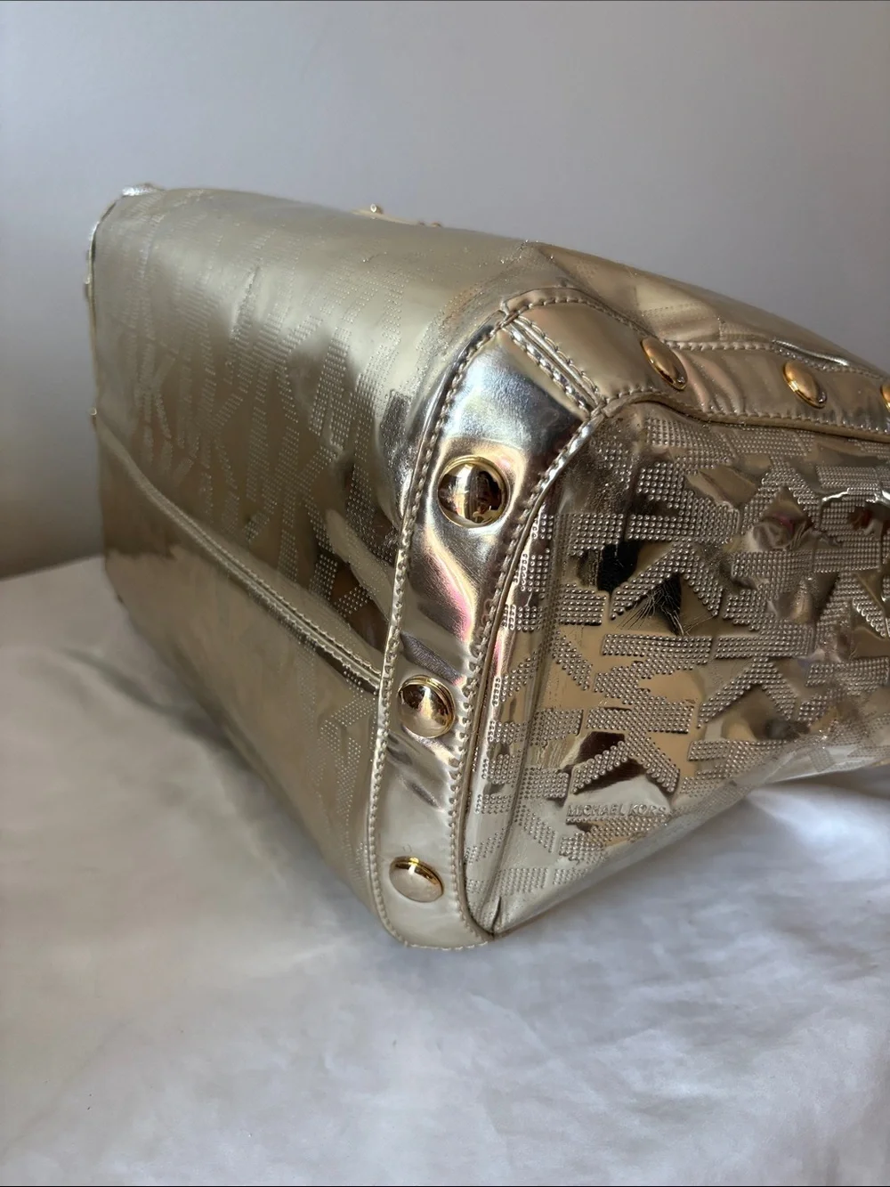Michael Kors Shiny Metallic Gold Logo-Embossed Tote